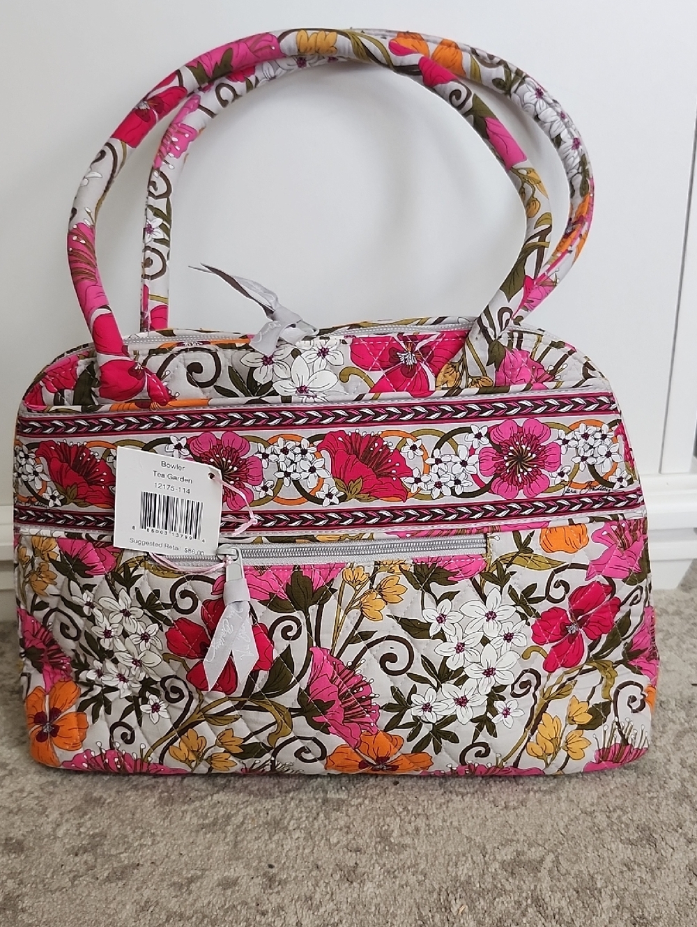 NWT Vera Bradley Tea Garden Bowler Pink Multi Floral Quilted Tote